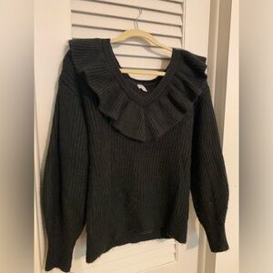 Black Sweater with Ruffle Neck